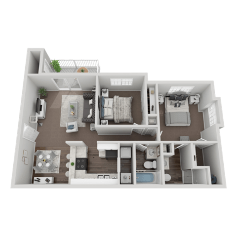 Floor plan for 2 beds, 2 baths, 956 sqft